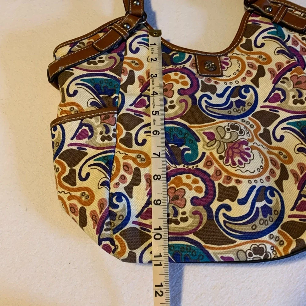 Abstract Paisley Relic coated canvas shoulder bag, vegan leather trim, Looks new